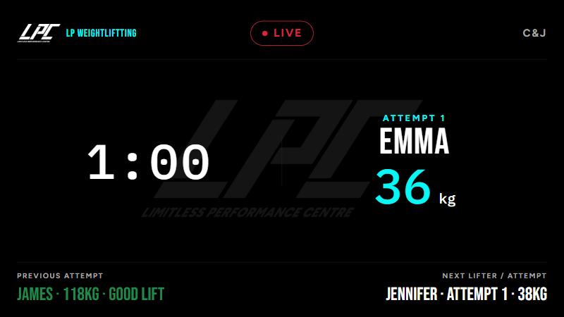Rackcall's Public/Display screen showing a live attempt in progress